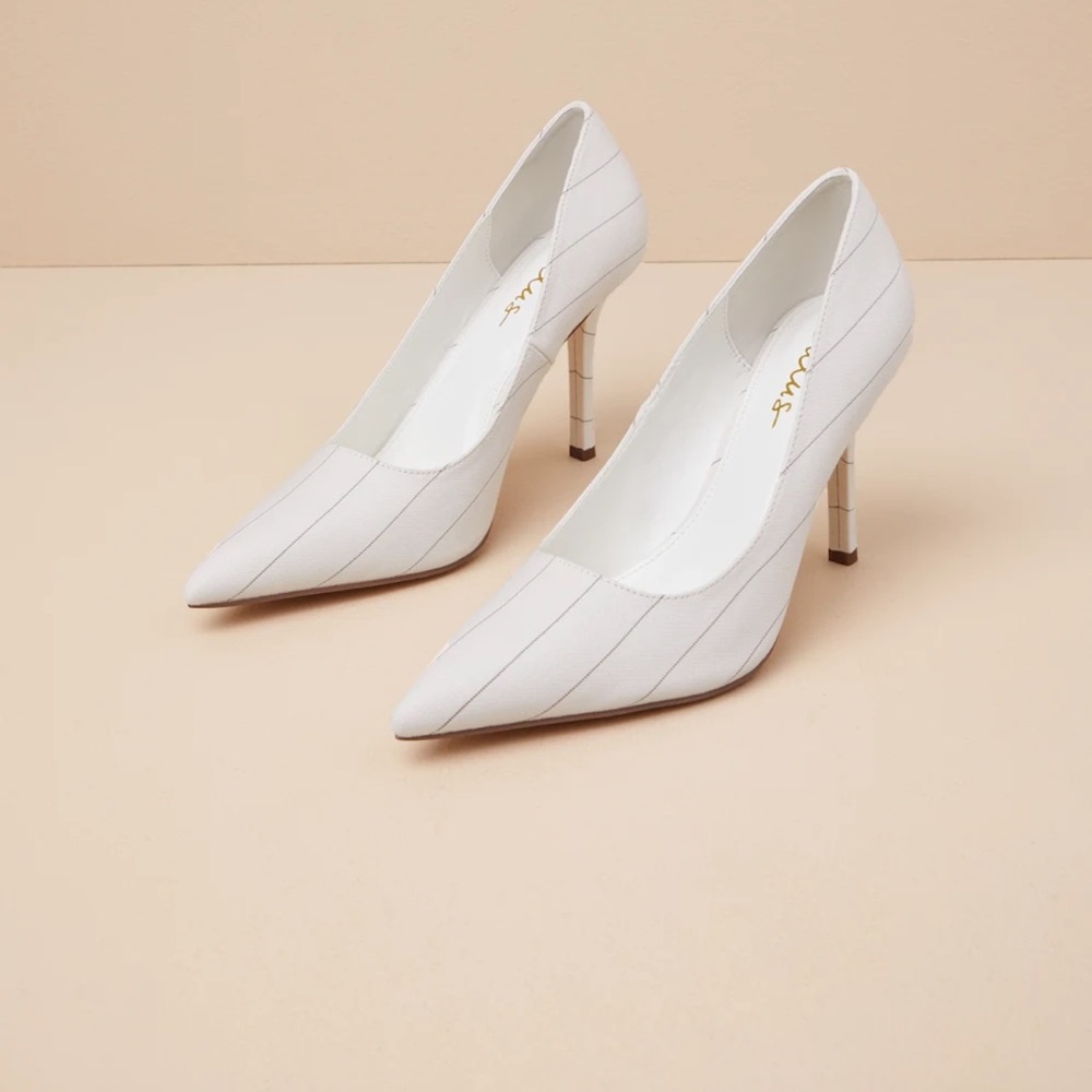 Lulu's White Pinstripe Heels - Picture 2 of 6